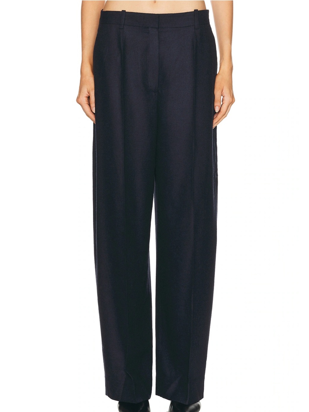 NWT Toteme Wool Wide Flannel Oversized Pleated Baggy Trouser Pants Navy Blue